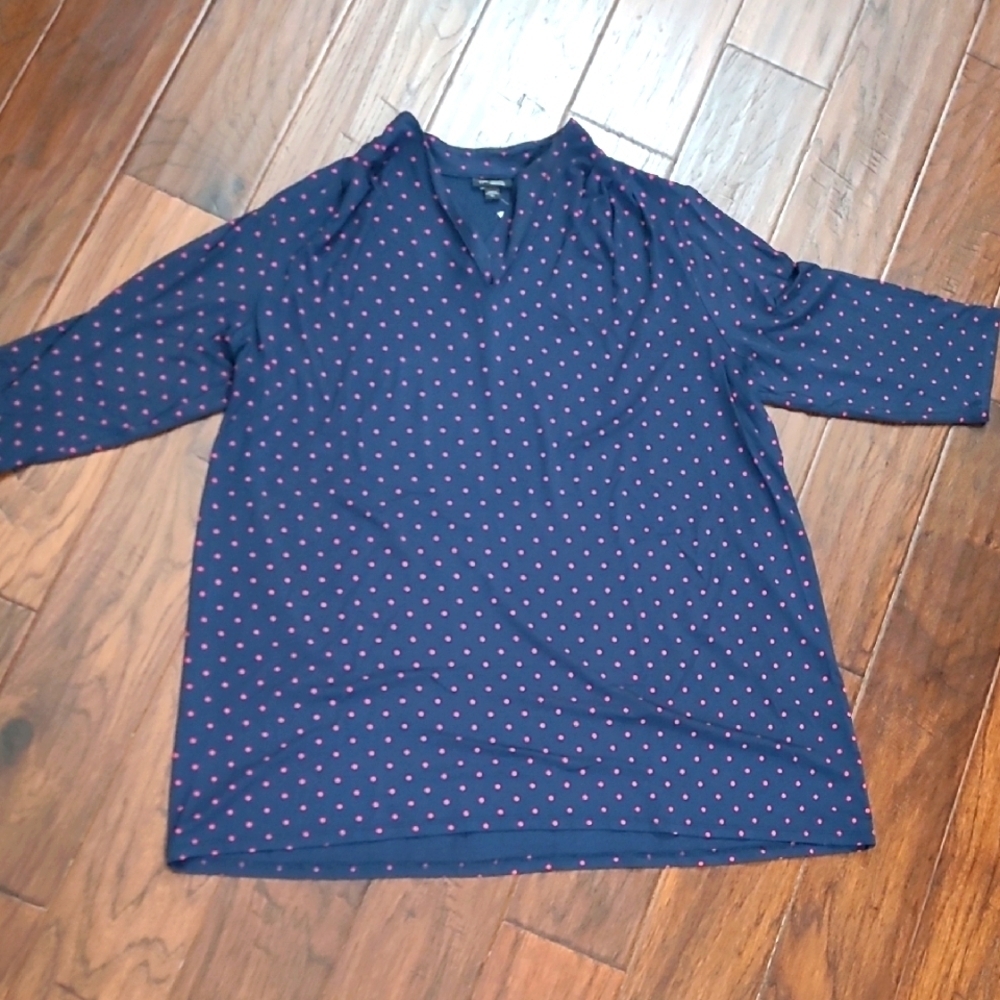 NWT J. Jill Navy Blue V-neck Tunic with Pink Polka-dots size XL